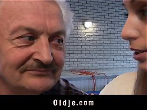 orgy grandpa Gustavo plowing nubile fuckbox In porno casting